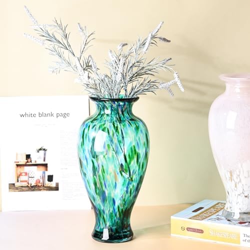 11.8" Tall Glass Vase Beautiful Hand Blown Glass Vase Modern Art Home Decor, Wide Mouth Colorful Vases for Mantle Dining Table Centerpiece, Entryway Living Room Wedding Decoration (Jade Green) - Image 5