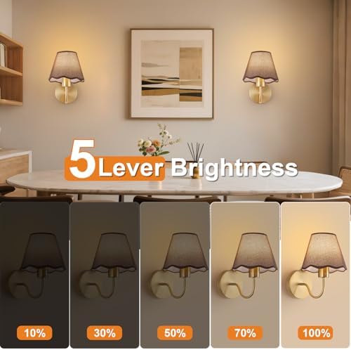 ADISUN Battery Operated Wall Sconce Set of 2, Gold Wall Lamps Rechargeable Bulbs for Living Room, Brown Rattan Shade, Wireless Wall Lights for Bedroom Living Room Hallway Kitchen(2 Bulbs Included) - Image 4