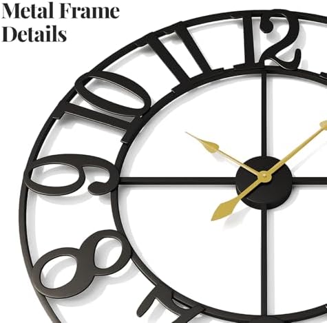 Cuspin 24 Inch Wall Clock for Living Room Decor, Black Modern Metal Clock - Image 4
