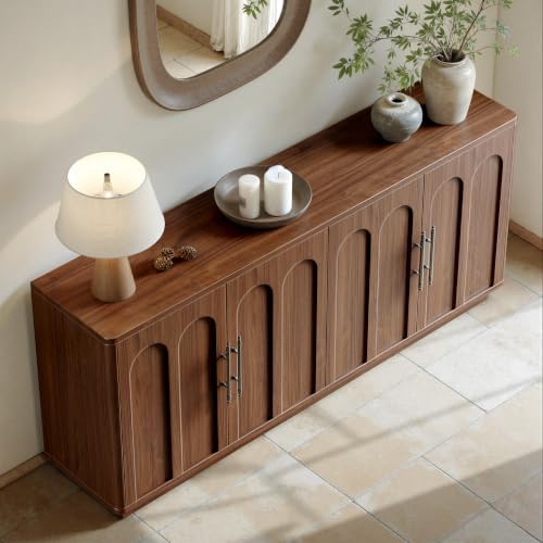 Evermagin 67" Arched Walnut Sideboard Buffet Cabinet with Storage - Image 3