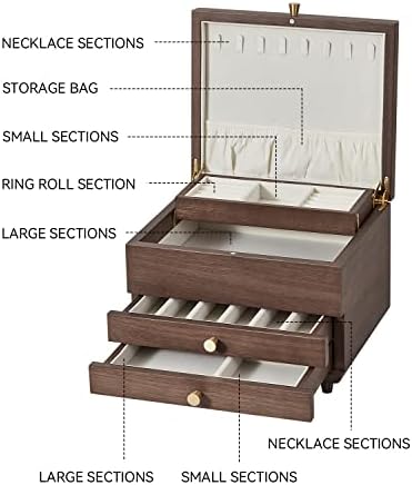 CHOSIN Wooden Jewelry Box, 3 Layer Large Jewelry Organizer for Women, Black Walnut Wood, Jewelry Storage for Necklaces Rings Earring Watches Bracelets,Ideal Gift for Her(No Mirror) - Image 5