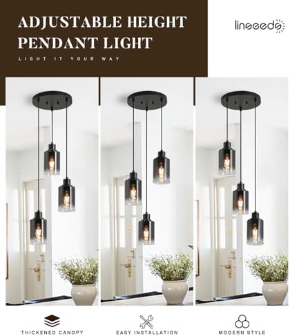 3-Light Black Pendant Lighting, Adjustable Modern Pendant Lights for Kitchen Island, Industrial Cluster Hanging Lights for Dining Table Hallway Bedroom Living Room - Image 7