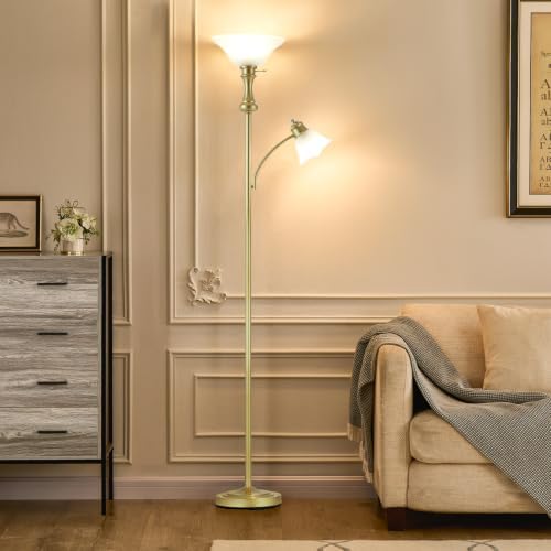 Torchiere Glod Floor Lamp with Adjustable Angle Reading Lamp-71IN - Image 4