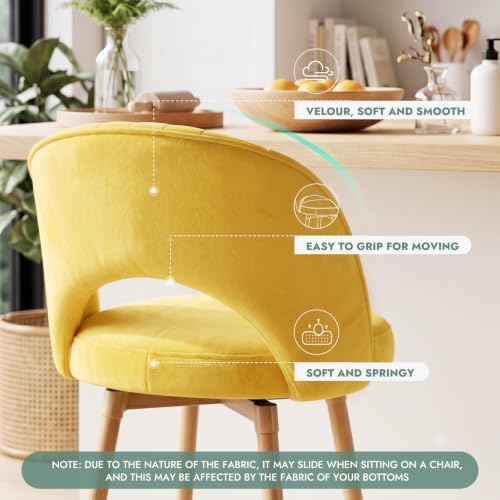 Swivel Bar Stools Set of 3, Counter Height Barstools for Kitchen Island, 26" Seat Height Bar Chairs for Dining Room, Velvet Upholstered Bar Stool with Back and Footrest, Yellow - Image 4