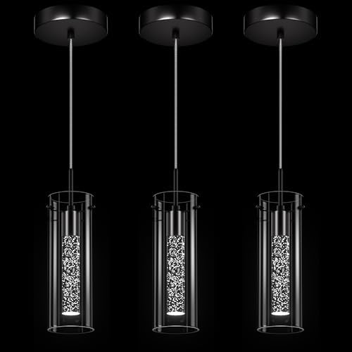 LED Crystal Pendant Lights for Kitchen Island, Matte Black, 3 Pack by Esfos
