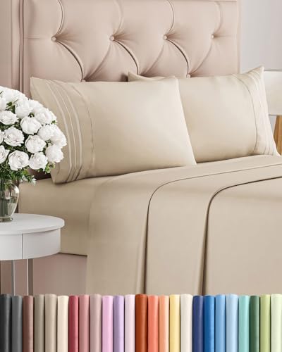 Cal King Size 4 Piece Sheet Set - Comfy Breathable & Cooling Sheets - Wheat by CGKUnlimited