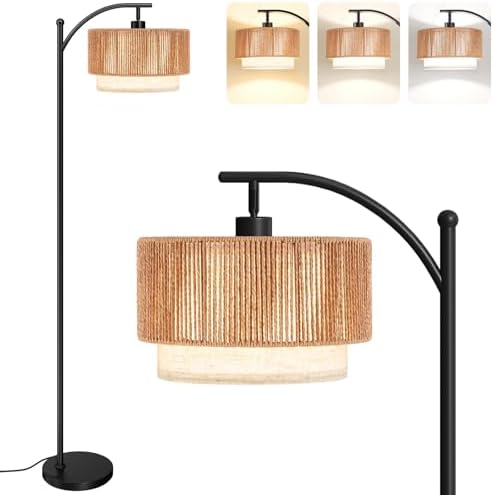 SUNMORY Arc Floor Lamps for Living Room, Rattan Standing lamp with 12W Bulb by SUNMORY