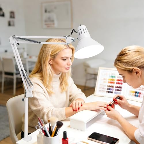 White Desk Lamp with Clamp, Extra-Tall Adjustable Metal Swing Arm, 5000K - Image 5