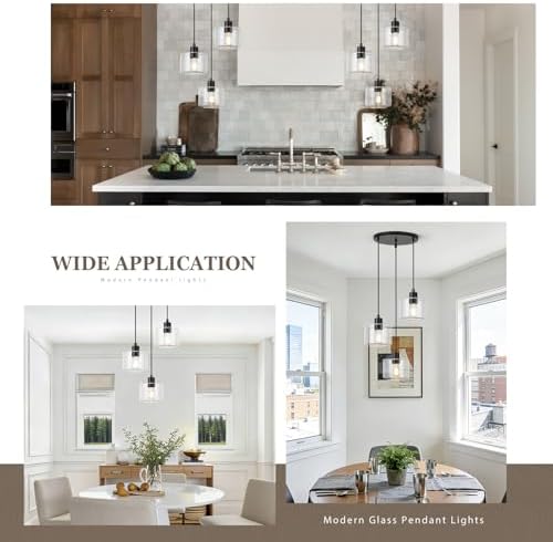 3-Light Pendant Lighting, Black Dining Room Chandelier Light Fixture Over Table with Clear Glass, Modern Cluster Hanging Lights for Kitchen Island Dining Room Sink, OS-YQ8153-3BKC - Image 4