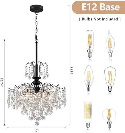 Q&S Crystal Chandelier for Dining Room,Modern Black Crystal Pendant Light,6 Lights for Kitchen Island Entryway Bathroom Office Bar UL Listed - Image 2