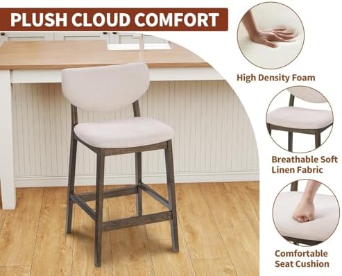 PrimeZone 26 Inch Kitchen Counter Height Barstools Set of 4, Walnut & Beige - Image 6