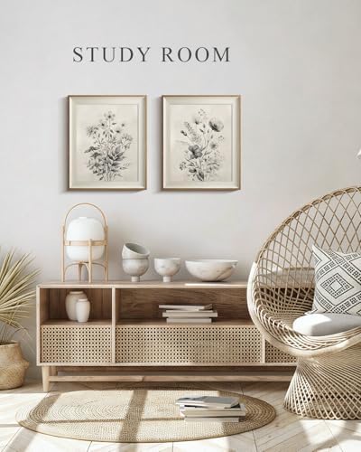 VIYYIEA Framed Monochrome Wildflower Botanical Wall Art Set, 10×12 Inch - Image 3