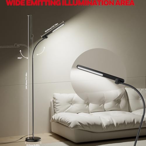 Honeywell LED Floor Lamp with Remote, CRI97 Dimmable Gooseneck 77" Black - Image 3