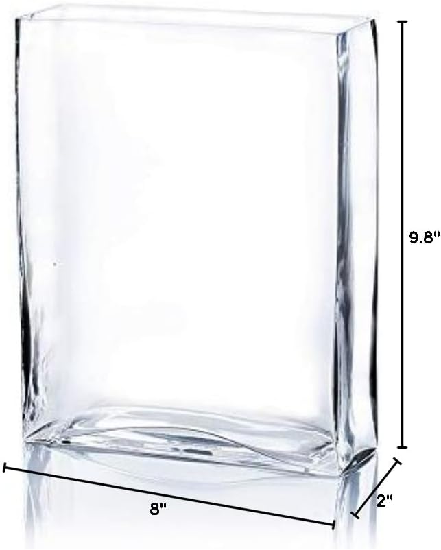 WGV Tall Rectangle Block Vase, Width 2", Length 8", Height 10", Clear Glass Floral Container Wedding Party Event Home Office Decor, 1 Piece - Image 7