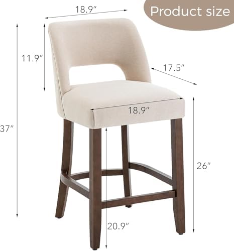 VKNOW Bar Stools Set of 2, 26" Fabric Counter Height Bar Stools, Beige - Image 2