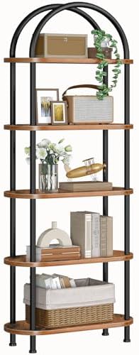 HOOBRO 5 Tier Open Bookshelf, Industrial Arched Bookcase Display Shelf Rack, Wooden Bookcase Storage Shelf Metal Frame, Tall Storage Organizer for Home, Easy Assembly, Rustic Brown BF176SJ01 by HOOBRO