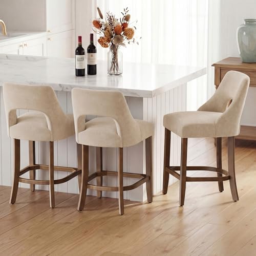 UVV Bar Stools Set of 4, Upholstered Counter Height Bar Stools, Modern Counter Stools with Wood Legs for Kitchen Island Dining Room Bar, Beige - Image 4