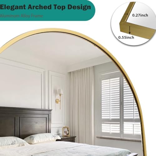 57"x20" Arched Full Length Mirror, Full Floor Mirror with Stand, Large Full Body Mirror, Wall Mirrors for Bedroom Living Room, Aluminum Frame (Gold) - Image 6