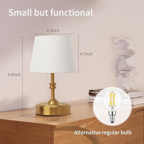 ONEWISH Small Cordless Lamp Dimmable-Battery Operated Table lamp, 4000mAh Rechargeable, Touch Bedside Lamp with White Fabric Shade, 2700K Bulb Included, for Dining, Patio, Bathroom(Gold) - Image 6