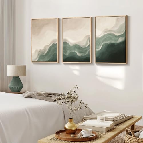 Framed Green and Beige Minimalist Abstract Wall Art, 3 Piece Set Each 16x24 - Image 4