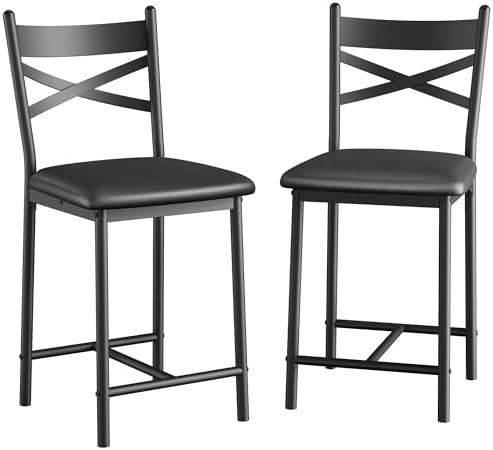 IDEALHOUSE 26" Bar Stools Set of 2, Counter Height Barstools with Back,Black by IDEALHOUSE