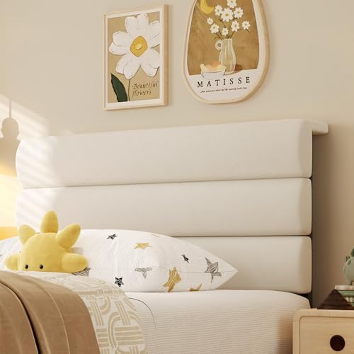 Fluest Twin Bed Frame, Platform Bed Frame with Velvet Upholstered Headboard, No Box Spring Needed, Sturdy Metal Support, Noise Free, Easy Assembly, Modern Bedroom Furniture, Beige - Image 3