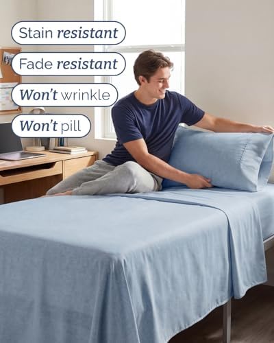 Twin XL 3 Piece Sheet Set - College Dorm Room Essentials - Heathered Blue - Image 5