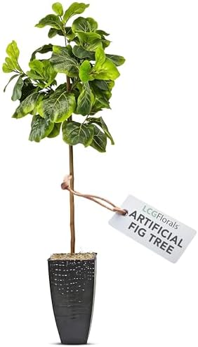 LCG Florals 5ft Artificial Fiddle Leaf Fig Tree - Real Wood Trunk, Preassembled, No Maintenance Indoor Faux Plant in Black Metal Pot - Living Room, Home & Office Decor by LCGFlorals