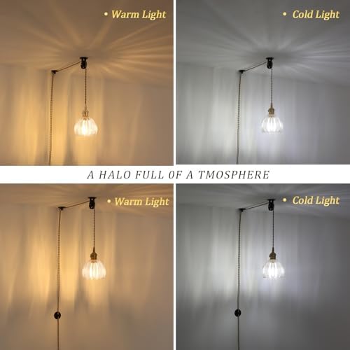 Shenmoyl Plug in Pendant Light Hanging Light Fixture Corded On/Off Switch Brass Pendant Light with Clear Tulip Glass Lampshade for Bedroom Living Room Kitchen Island - Image 4