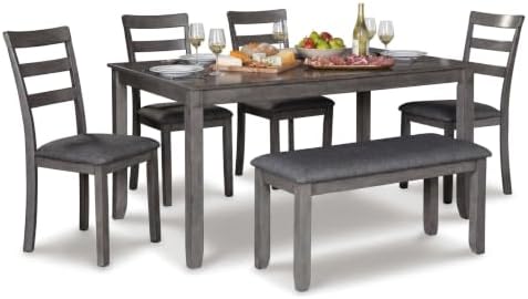 Signature Design by Ashley 6-Piece Dining Table Set with Bench, Gray by Unknown