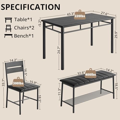 IRONCK Dining Table Set for 4, Kitchen Table and Chairs Set, Black - Image 2