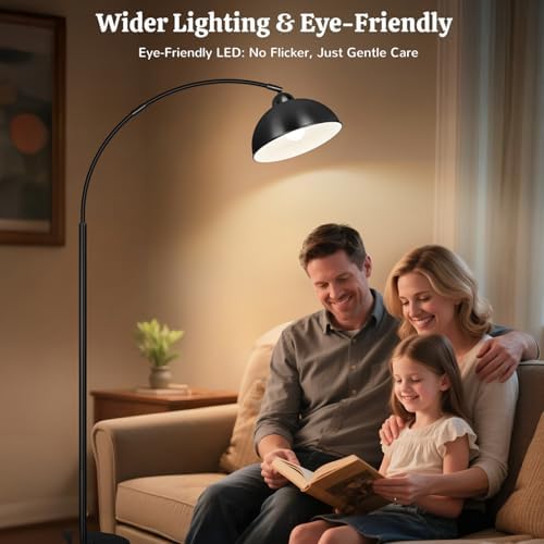 Arc Floor Lamps for Living Room, 72" Modern Tall Lamp with Remote Control and Stepless Dimmable 9W LED Bulb, Over Couch Arched Reading Lamp for Bedroom, Office(Black) - Image 3