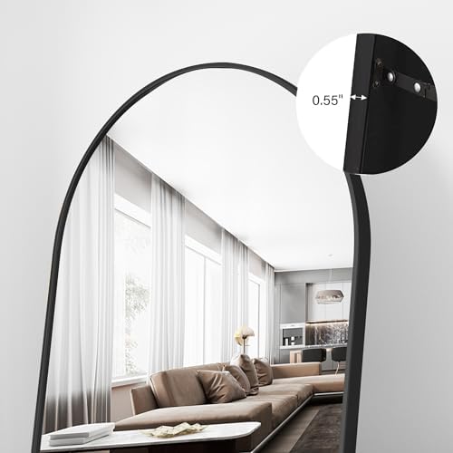 Floor Length Mirror, 76"x34" Arch Full Length Mirror Hanging or Leaning, Body Mirrors with Stand, Arched-Top Wall Mounted Mirrors with Aluminum Frame for Bedroom (Black) - Image 6