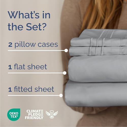 Cal King Size 4 Piece Sheet Set - Breathable & Cooling Sheets - Steel Blue - Image 2