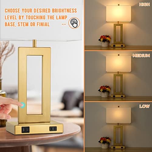 TOBUSA 22" Gold Modern Table Lamp Set of 2 with 2 USB Ports&AC Outlet - Image 4
