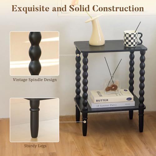 Fultyle Black Side Table, 2-Tier Small End Table, Vintage Night Stand - Image 4
