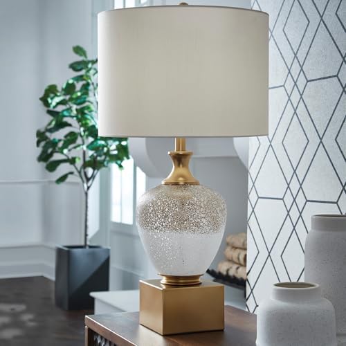 Signature Design by Ashley Tavisburg Glass Table Lamp, 3-Way Switch for Versatile Lighting, Art Glass and Metal Construction, Decorative Bedside Reading Light, Brown/White/Gold - Image 2