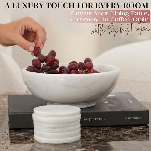 Gusto Nostro 8" Luxury White Marble Decorative Bowl for Coffee Table - Elegant Modern Fruit Bowl for Kitchen Counter - Heavy Stone Entryway Catch all for Keys, Jewelry, Potpourri Holder - Medium Size - Image 4