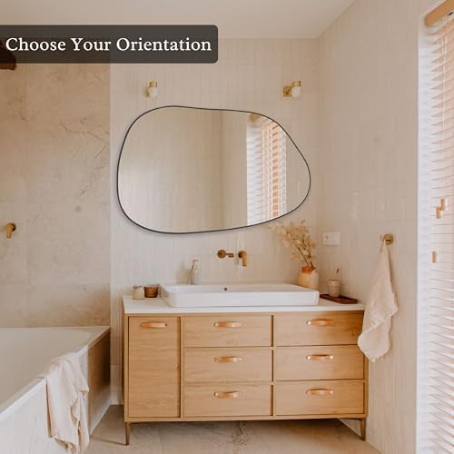 PERFNIQUE Irregular Wall Mirror Asymmetrical Mirror, 40''x26'' Black Mirror for Bathroom Bedroom Living Room Entryway, Decorative Modern Wall Decor, Wall Mounted Mirror (Black, 40" x 26") - Image 5