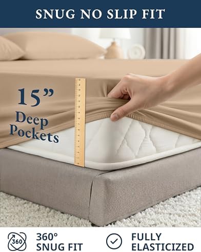 LANE LINEN 100% Organic Cotton Sheets Set Pure Long- Staple Percale Weave - Bedding for Bed Fits Mattress Upto 15in Deep Pocket (Twin Taupe) - Image 7