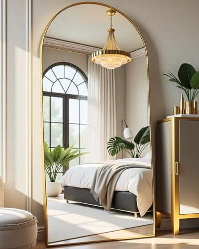 DMWOODFL 71"x26" Arched Full-Length Mirror with Explosion-Proof HD Glass - Oversized Floor or Wall-Mounted Full Body Mirror for Bedroom, Living Room, and Cloakroom (Gold) by DMWOODFL