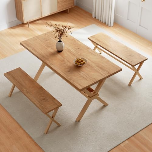 HIPIHOM Dining Table Set for 4-6,Kitchen Table with Dining Benches - Image 2