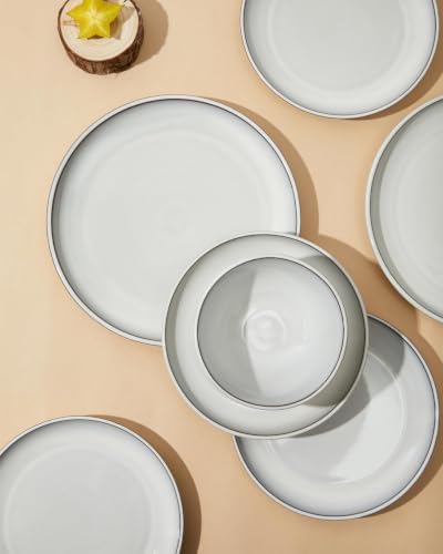 Pokini Stoneware Dinnerware Sets for 4, 12pcs Plates and Bowls Sets Dishes - Image 7