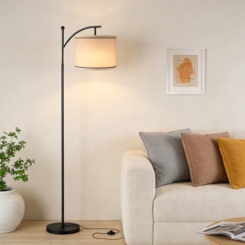 Ambimall 60" Floor Lamp for Living Room with 3 Color Temperatures, Beige Lampshade with Black Stripes, Tall Lamp for Bedroom Office, 9W Bulb Included by Ambimall