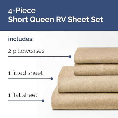 Short Queen Size 4 Piece Bed Sheet Set - RV Short Queen - Heathered Tan - Image 2