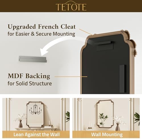 TETOTE Antique Gold Brass Rectangle Mirror for Mantle Fireplace 30 x 36 Baroque Vintage Ornate Scroll Wall Mirror with Metal Frame for Traditional Victorian French Decor, Horizontal/Vertical - Image 5