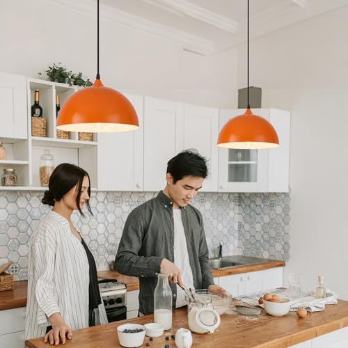 Orange Plug in Pendant Light 2 Packs 11.8inch, Modern Pendant Light, Kitchen Pendant Lights, Pendant Lights Kitchen Island, Hanging Lights with Plug in Cord 14.7 ft - Image 2