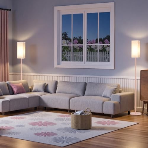 64.6" Floor Lamp, Pole Lamp with Foot Switch, Modern Standing Lamp Shade, Minimalist Freestanding Lamp (Bulb Not Included), for Living Room, Bedroom Office ETL Listed,Pink and Beige PE07LD05 - Image 4