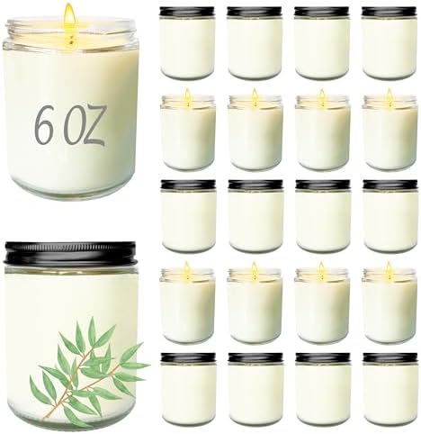 24 Pcs 6 Oz Eucalyptus Scented Soy Candles Set,Mason jar Bulk Candles for Gifts,Aromatherapy Candle,Great Stress Relieving Scented Candle for Girls as a Gift for Birthdays, Weddings and More! by Veiuwa