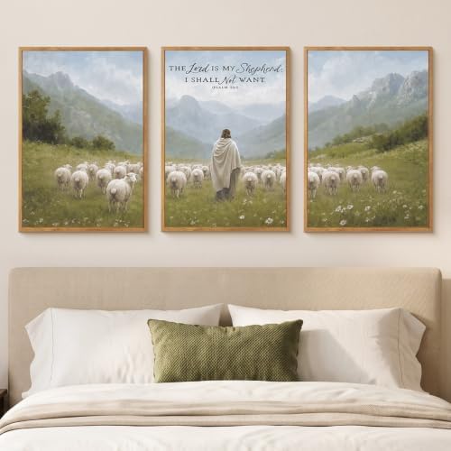 LHIUEM Large Christian Bible Verse Framed Canvas Wall Art,Jesus with Lamb Wall Decor,Vintage Religious Art Prints,Faith Scripture Landscape Artwork for Living Room,Prayer Room,Church -16"x24"x3 - Image 5